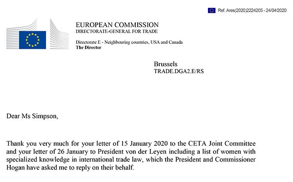 Response by the European Commission on “CETA Arbitrator Roster – Where Are the Women?”