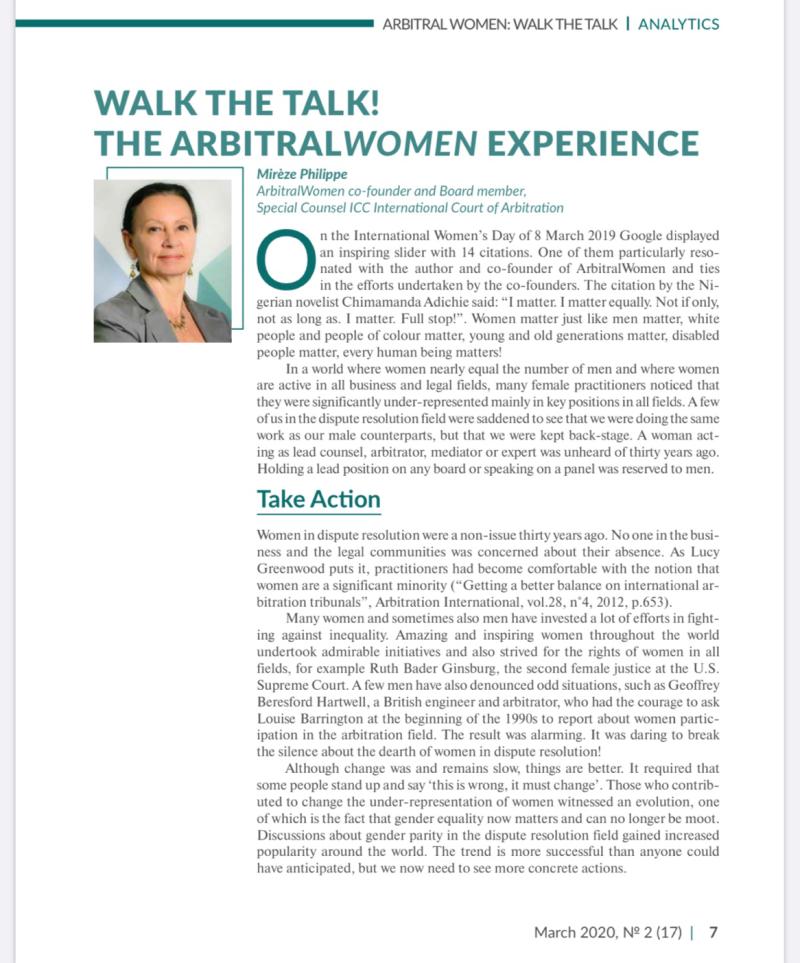 Walk the Talk - The ArbitralWomen Experience